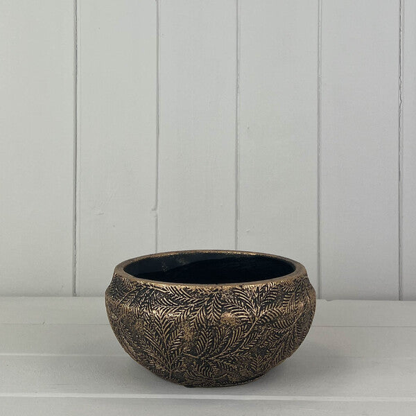 Gold Planting Bowl with Leaf Design H8cm TD15.5cm MD17cm