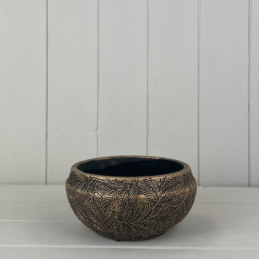 Gold Planting Bowl with Leaf Design H8cm TD15.5cm MD17cm
