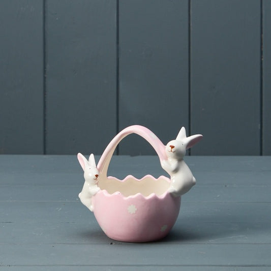Ceramic Pink Posy Basket H11.5 W13 D8.5