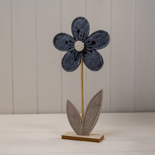Large Grey Felt Flower on Wooden Base Decoration