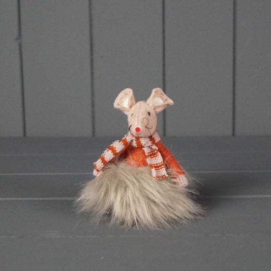 Orange Fabric Mouse with Furry Skirt