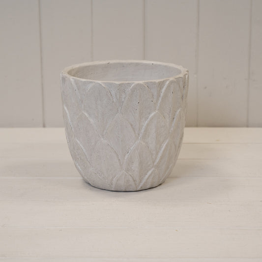 Round White  Leaf Patterned Pot TD17xH15.5cm  Weight-1290g