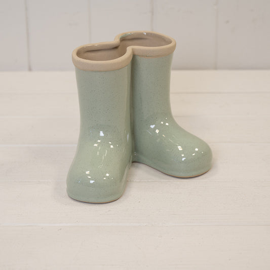 Sage Green Ceramic Wellingtons Vase Small 15.9cm x 12cm x 12.5cm