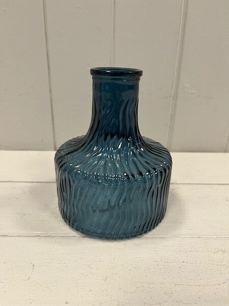 Blue Decorative Glass Bottle 11cm x 11cm x 13cm