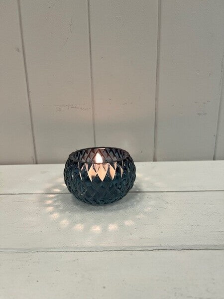 Blue Diamond Pattern Tealight Holder 7cm x 7cm x4.2cm