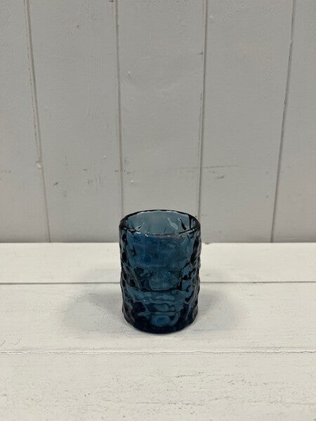 Large Blue Straight Textured Candle Holder 6cm x 6cm x 7.4cm