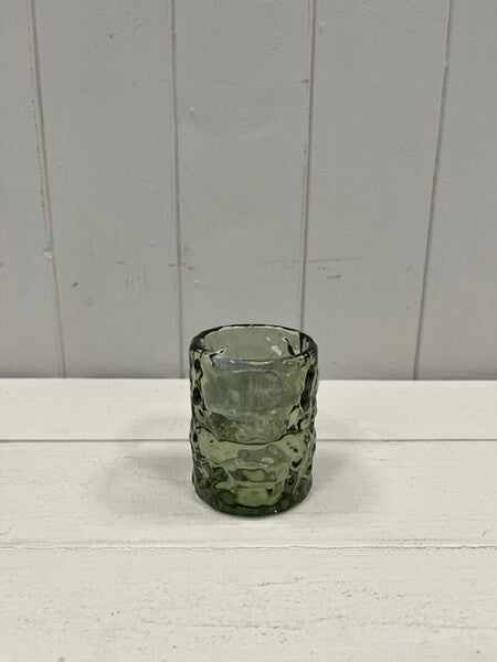 Large Vintage Green Straight Textured Candle Holder 6cm x 6cm x 7.4cm