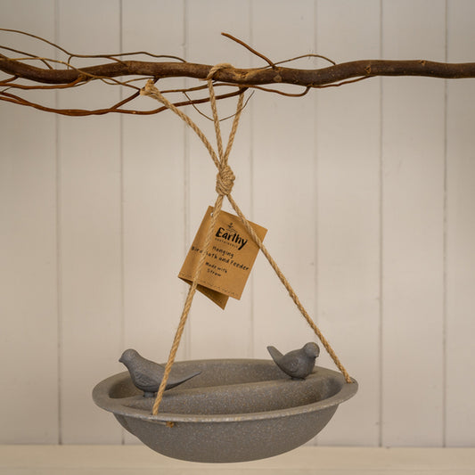 Earthy Straw Hanging Bird Bath and Feeder (27cm)
