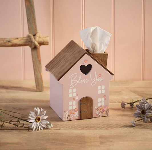 Floral Pink Wooden Tissue Box