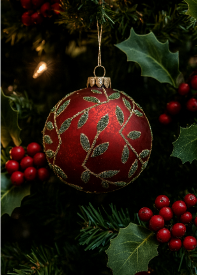 Red Bauble with Gold/Green
