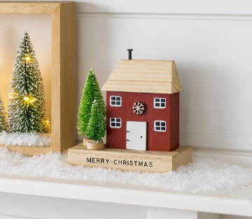 Red wooden Christmas house block
