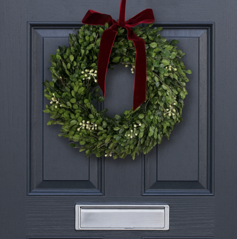 Mistletoe Wreath with Red Velvet Bow