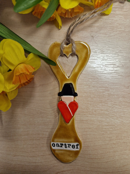 Ceramic Welsh Lady Heart "Cartref" Spoon