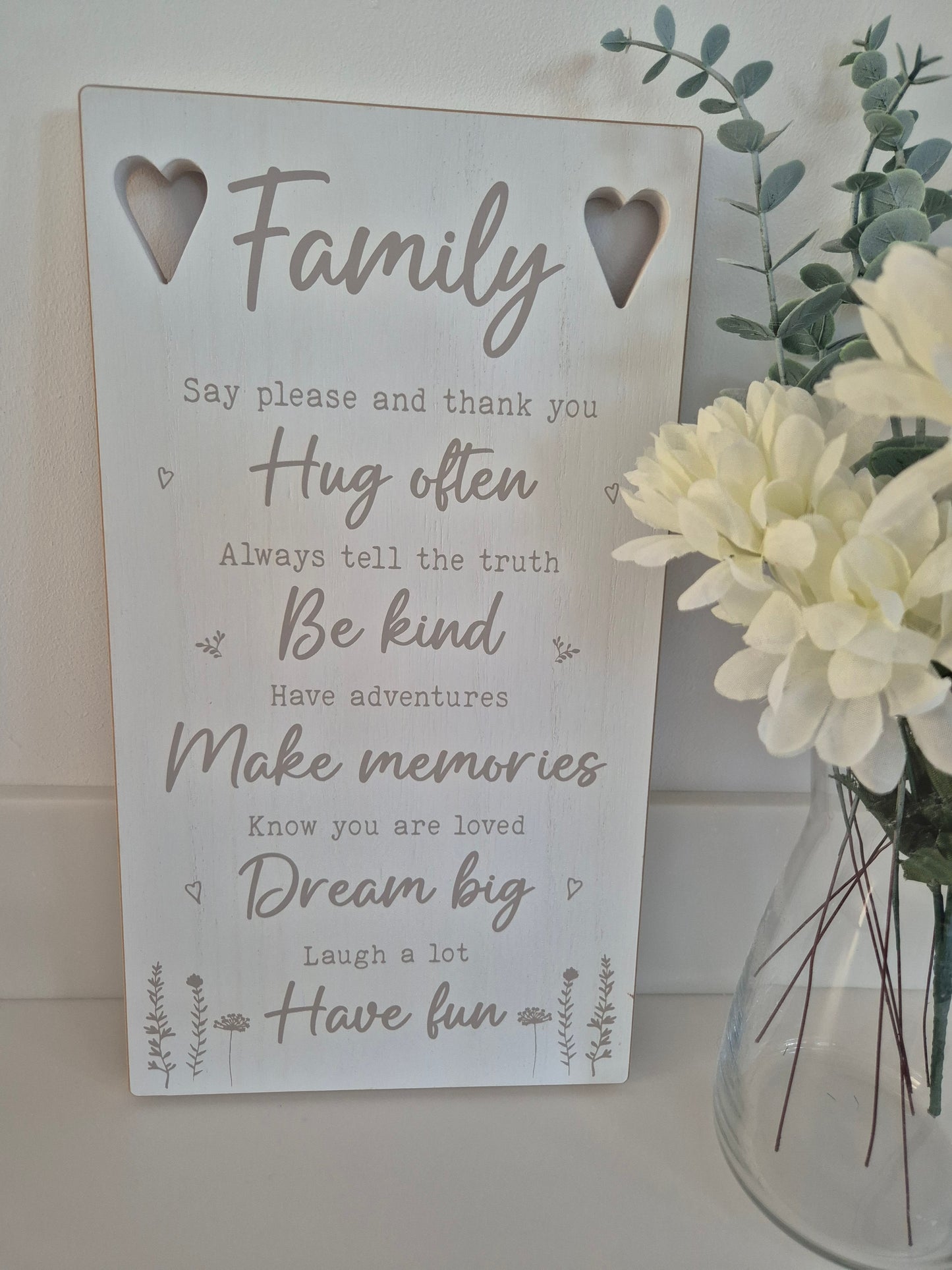 Family rules, with white heart cut out