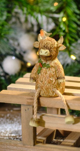 Robin Highland Cow Shelf Sitter