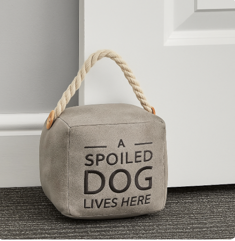 Grey Spoiled Dog Doorstop