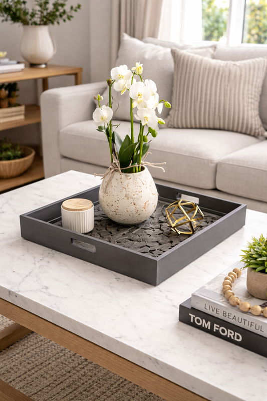 Square Grey Carved Tray