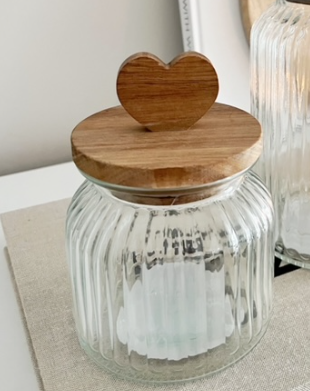 Storage Jar with Heart Wooden Lid, 15cm