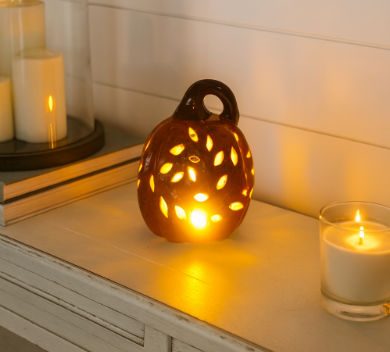 Orange Ceramic Pumpkin Tealight Holder