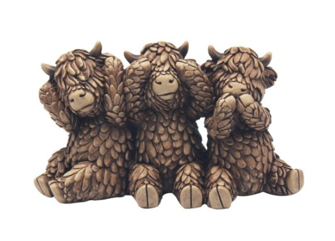 Hear, See, Speak Highland Cow Trio