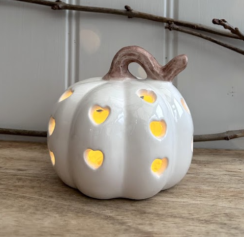 Ceramic White Cut Out LED Pumpkin