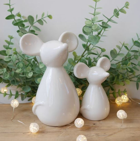White Ceramic Mouse, 2 sizes