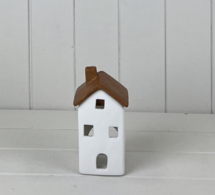 White/Wood Ceramic Tealight House