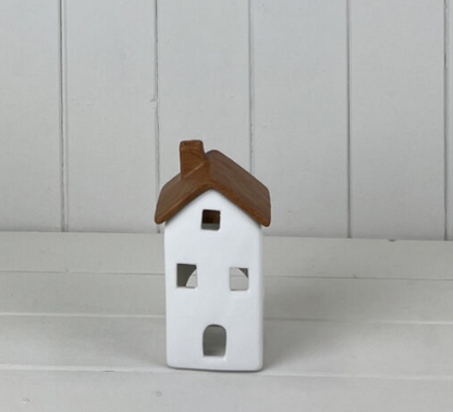 White/Wood Ceramic Tealight House