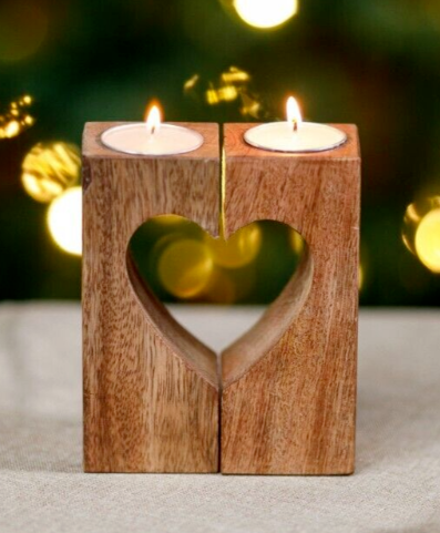 Wooden Heart 2piece, Tealight Holder