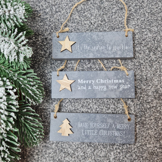 Hanging Grey Festive Plaque