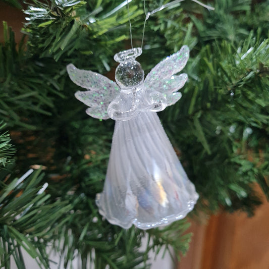 Hanging Glass angel with glitter wings