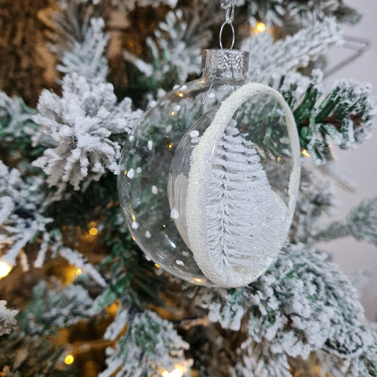 Glass Open Bauble with Snowy Tree