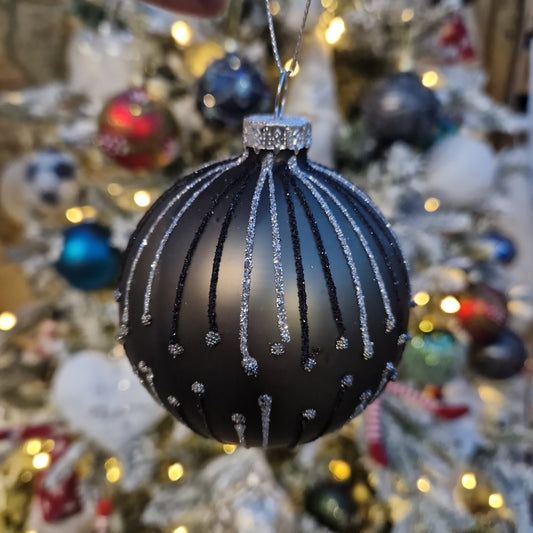 Silver Glass Bauble With Glitter Detail