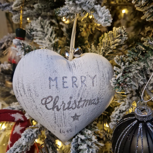 Wooden Heart Merry Christmas Bauble