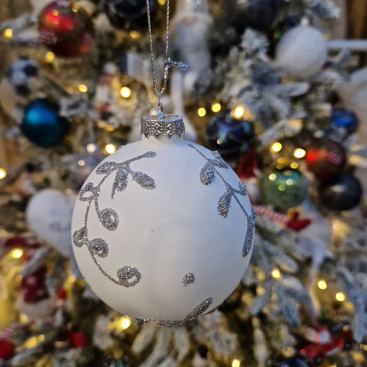 Silver White Leaf Bauble