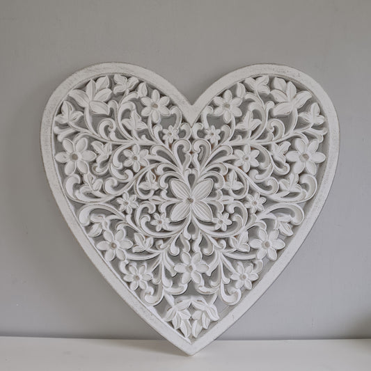 White Wooden Heart Panel, 45cm