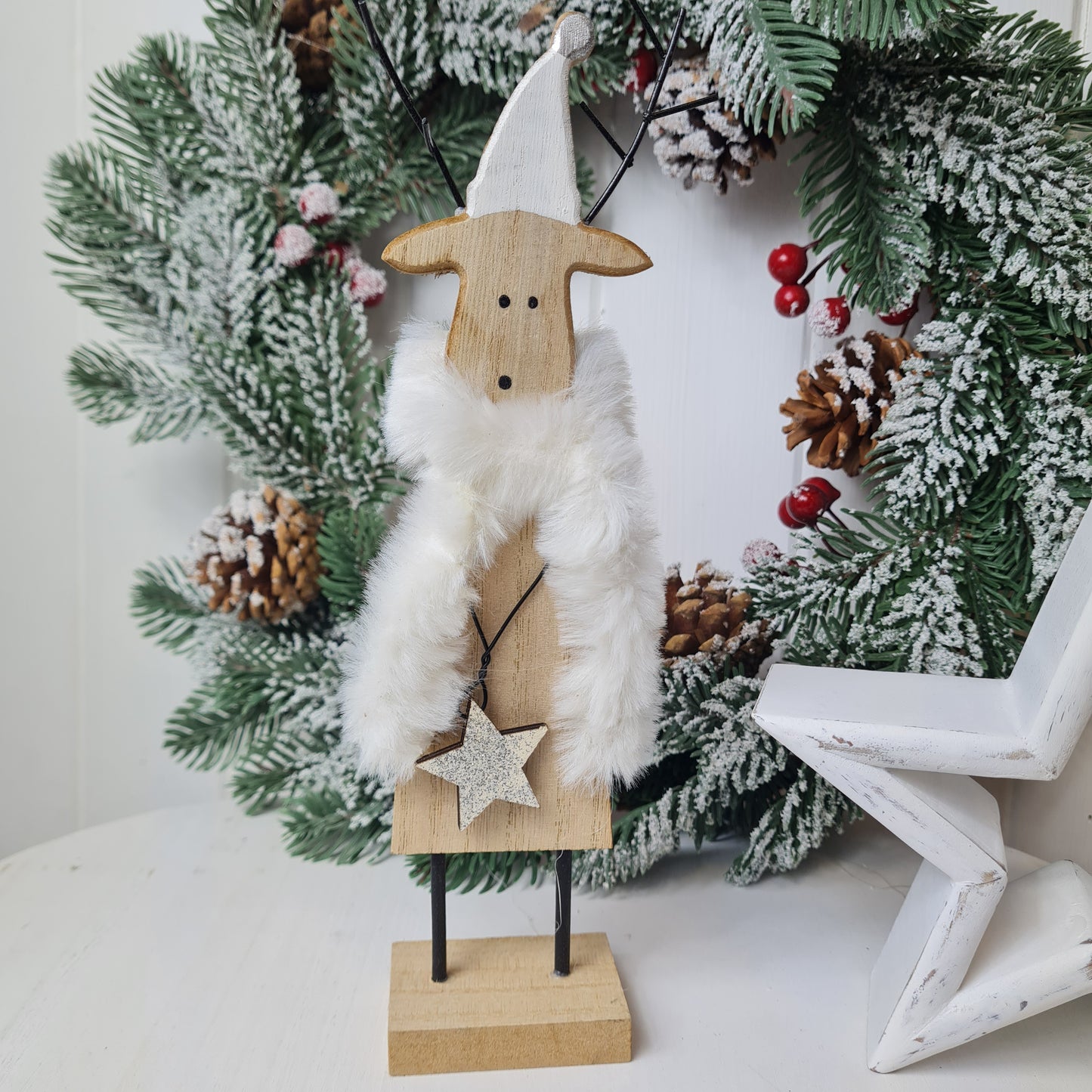 Standing Wooden Reindeer With Scarf