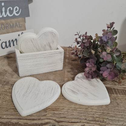 Rustic White Heart Coaster Set
