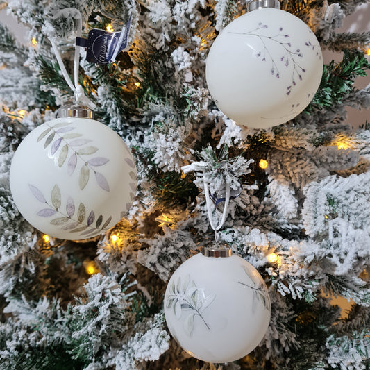 Foliage Printed Glass Bauble