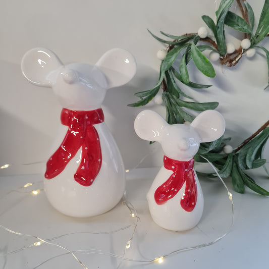 Ceramic Mouse With Red Scarf, 2 sizes