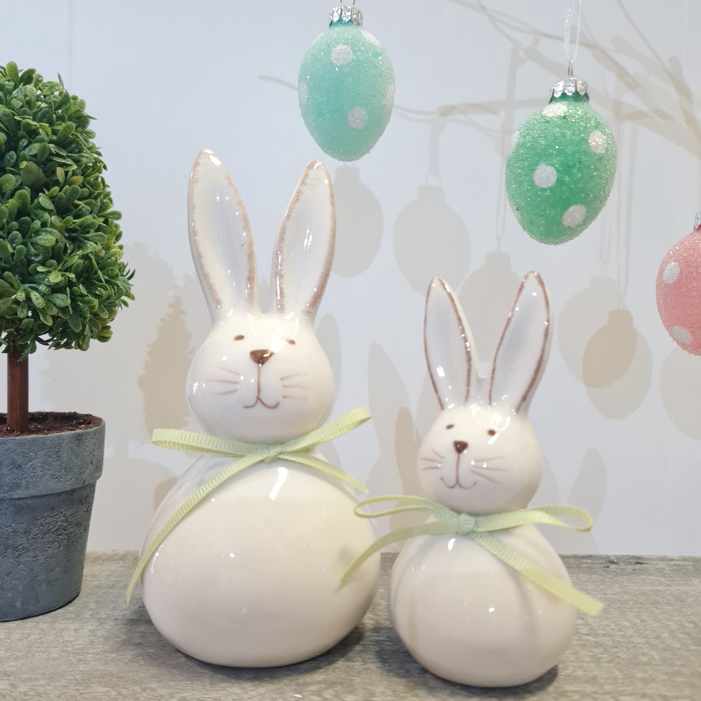 Poppy & Jessica, Ceramic Green Bow Rabbit, 2 sizes