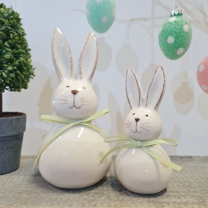 Poppy & Jessica, Ceramic Green Bow Rabbit, 2 sizes