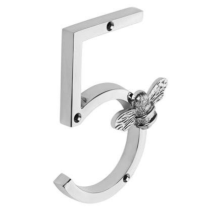 House Number with bee, Nickel finish