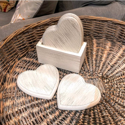 Rustic White Heart Coaster Set