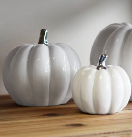 White Ceramic Pumpkin, Silver Stem, 2 sizes