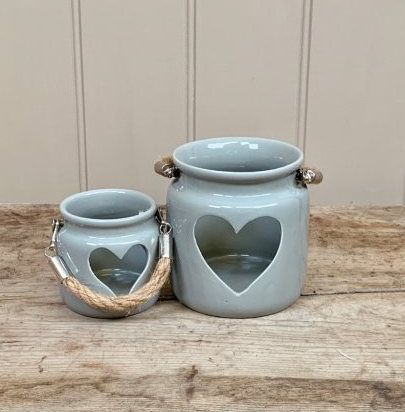 Grey Heart, Rope Handle, Tealight Holder