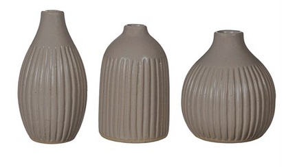 Set 3 Groove Bud Mini Vases, Grey