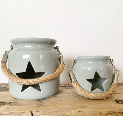 Grey Star, Rope Handle Tealight Holder