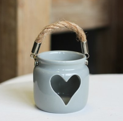 Grey Heart, Rope Handle, Tealight Holder