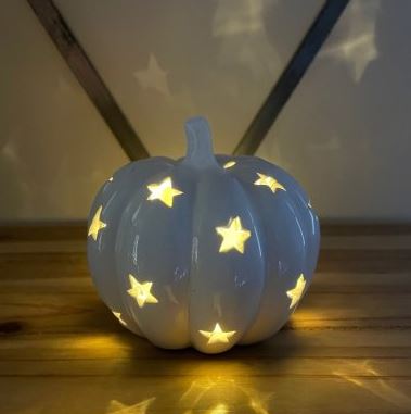 LED Ceramic Pumpkin White 8cm